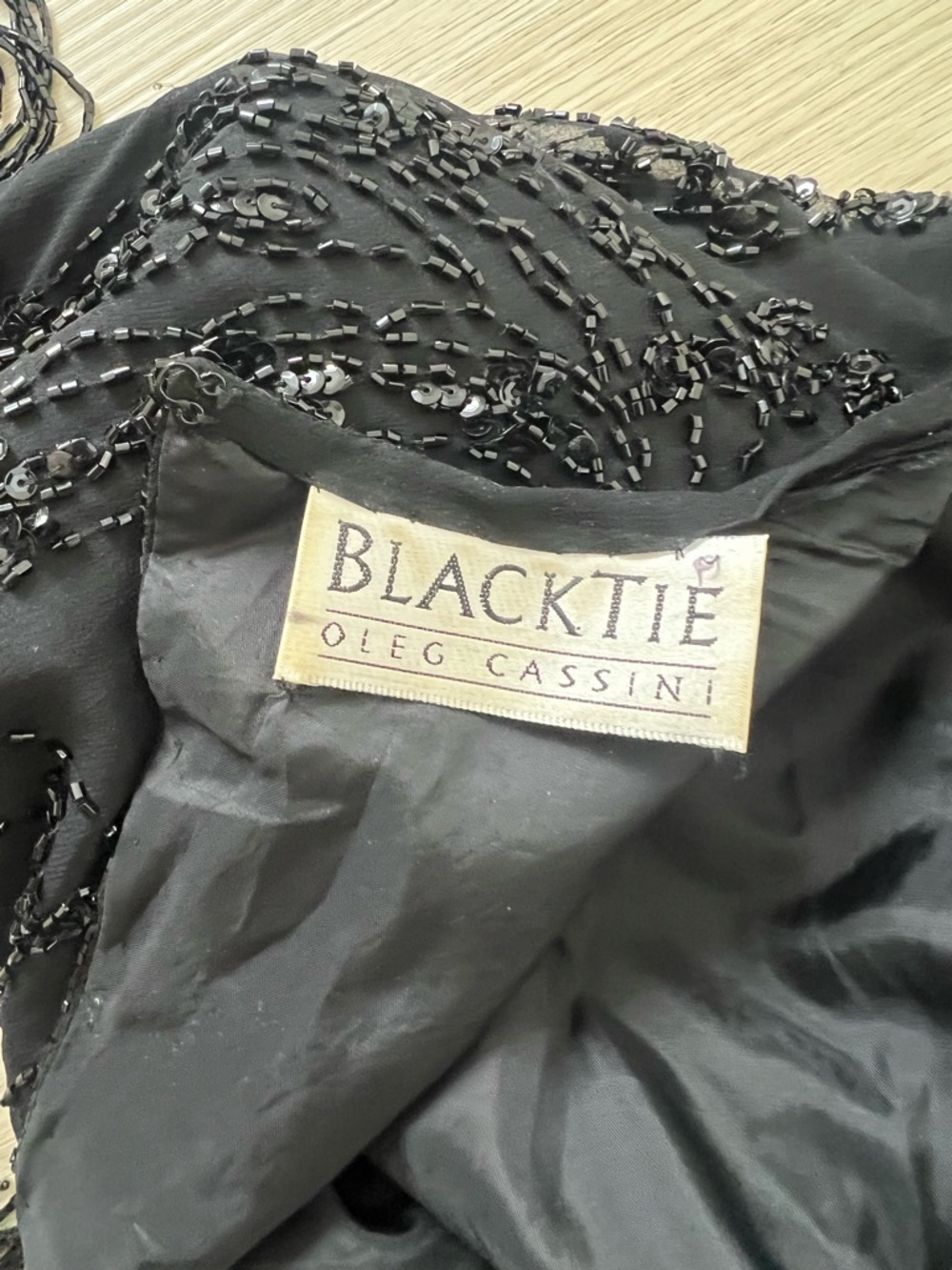 Vintage 70s Silk Oleg Cassini Black Beaded Fringe Sequin Dress Size 10  Flapper - Picture 5 of 9